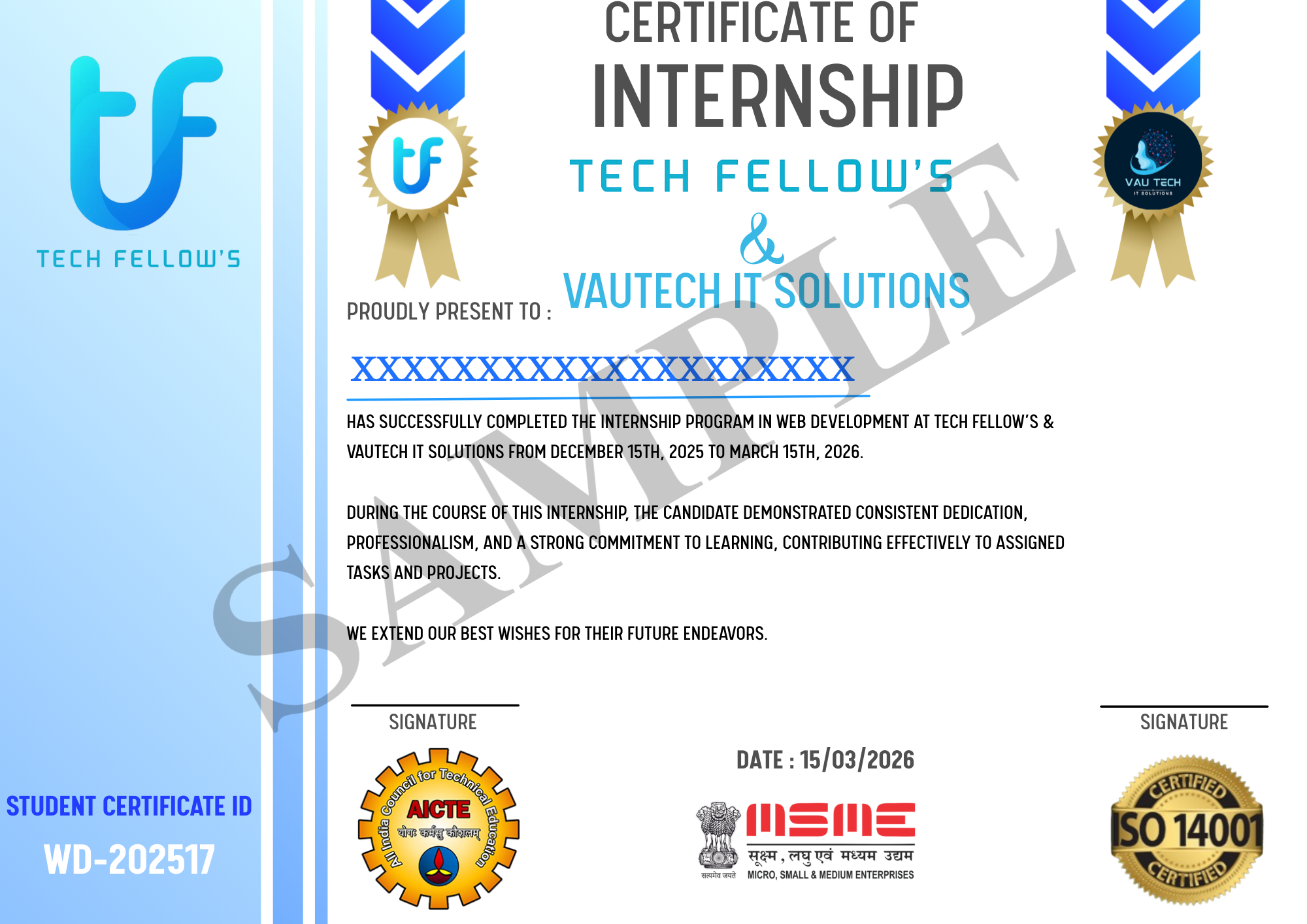 Sample Internship Certificate